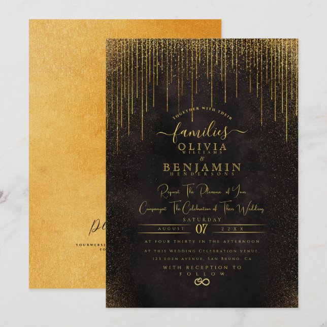 Invitation Elégante Parties scintillant or brillant Foil Chic (Devant / Derrière)