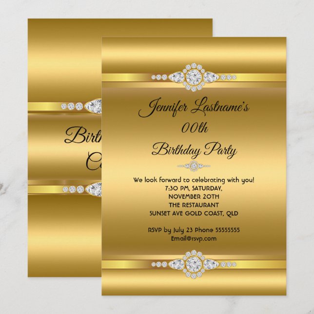 Invitation Elégante Parties scintillant Or Diamond Anniversai (Devant / Derrière)