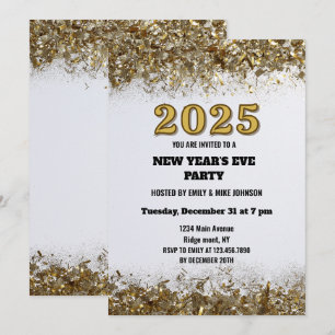 Invitation Elégante Parties scintillant Or Nouvel An Eve blan