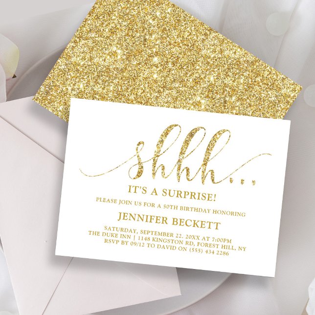 Invitation Elégante Parties scintillant or Surprise fête d'an (Créateur téléchargé)