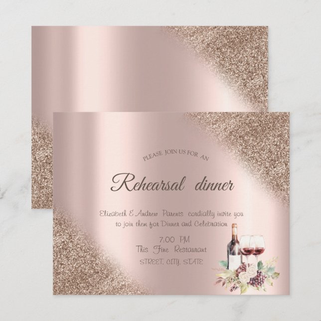 Invitation Élégante Parties scintillant Rose d'or aux raisins (Devant / Derrière)