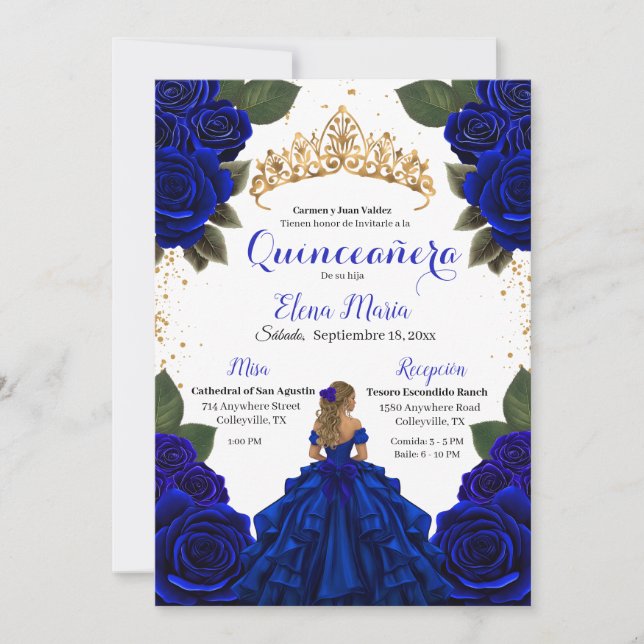 Invitation Elégante Parties scintillant Rose d'or Blue Quince (Devant)