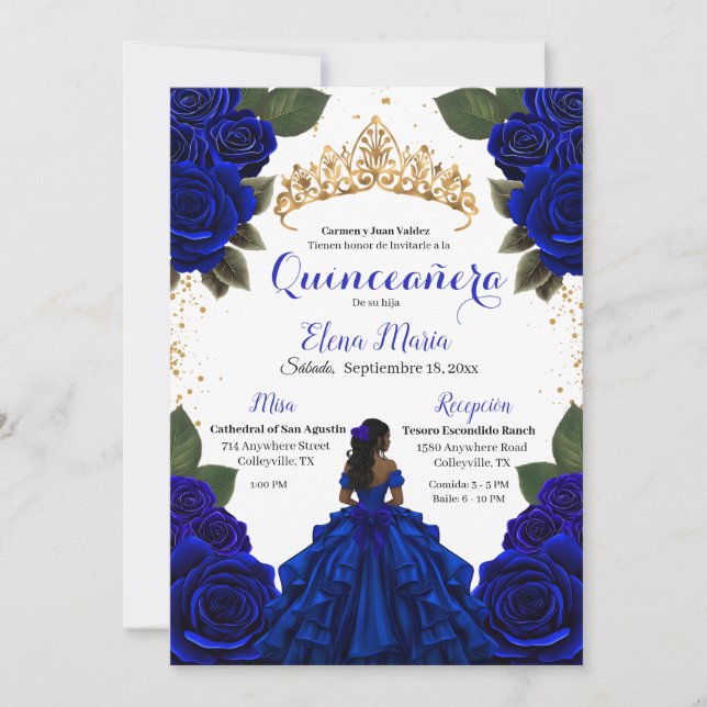 Invitation Elégante Parties scintillant Rose d'or Blue Quince (Devant)