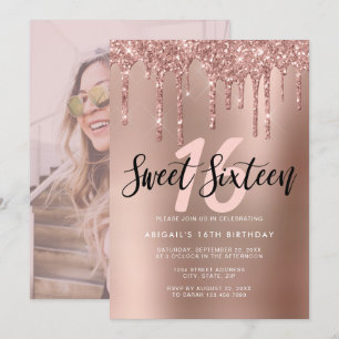 Invitation Élégante parties scintillant rose en or goutte swe
