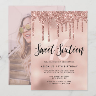 Invitation Élégante parties scintillant rose en or goutte swe