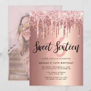Invitation Élégante parties scintillant rose en or goutte swe