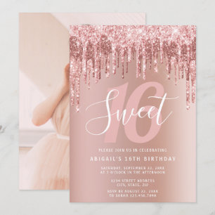 Invitation Élégante parties scintillant rose en or goutte swe