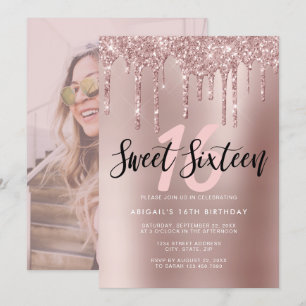 Invitation Élégante parties scintillant rose en or goutte swe
