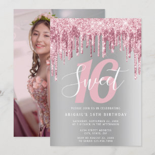 Invitation Élégante parties scintillant rose en or goutte swe