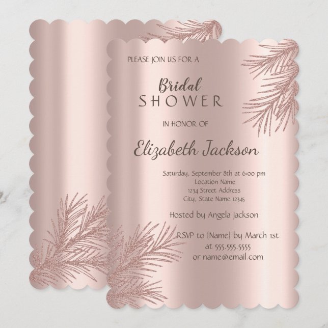 Invitation Élégante Parties scintillant  Rose Fête des mariée (Devant / Derrière)