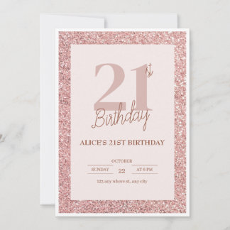 Invitation Élégante Parties scintillant Rose Gold 21e anniver