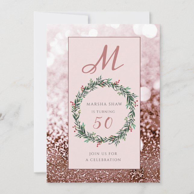 Invitation Elégante Parties scintillant Rose Gold 50e anniver (Devant)