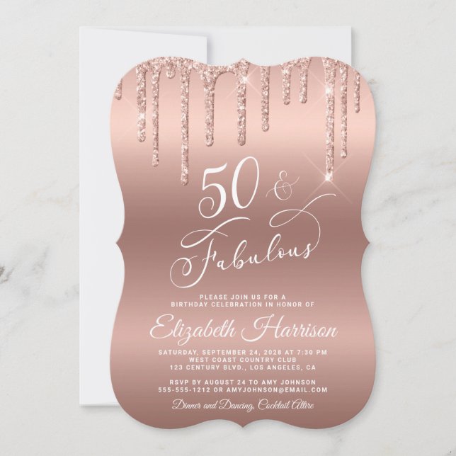Invitation Elégante Parties scintillant Rose Gold 50e fête d' (Devant)