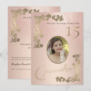 Invitation Elégante Parties scintillant Rose or Floral Photo 