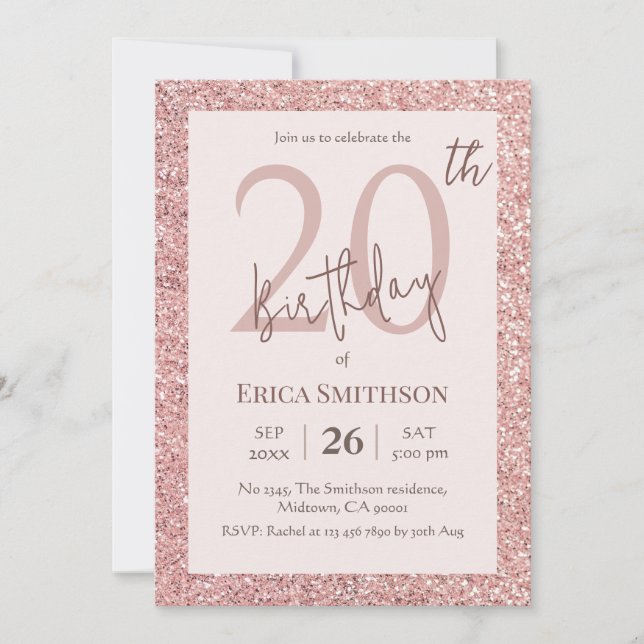 Invitation Elégante Parties scintillant Rose or moderne 20e a (Devant)