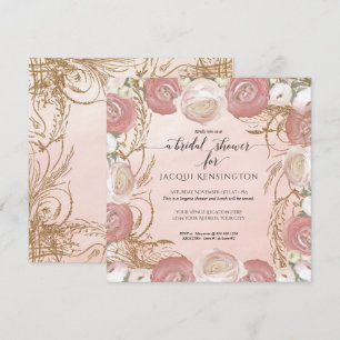 Invitation Élégante Parties scintillant Rose or peint Floral 