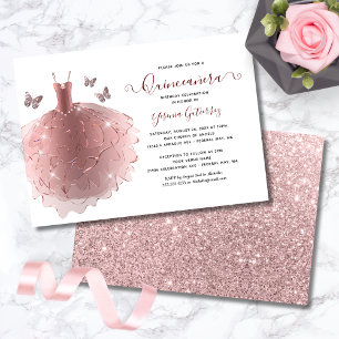 Invitation Elégante Parties scintillant Rose or Quinceañera R