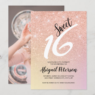 Invitation Élégante parties scintillant rose or sweet sixteen