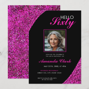 Invitation Elégante Parties scintillant rose Photo 60e annive