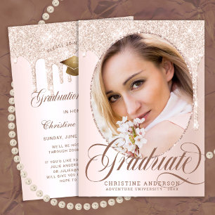 Invitation Élégante Parties scintillant rose Photo Graduation