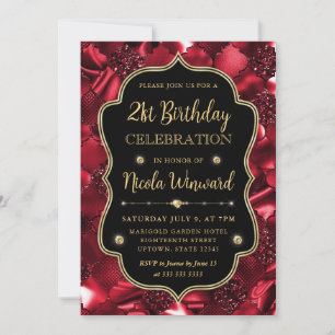 Invitation Elégante Parties scintillant Rouge Cadre Vintage A