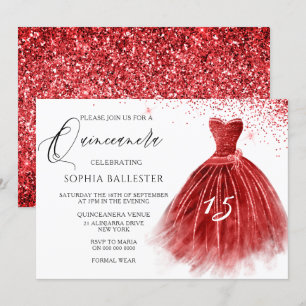 Invitation Élégante Parties scintillant rouge Gown Quinceaner