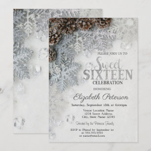 Invitation Élégante Parties scintillant Snowflakes Pine Cones