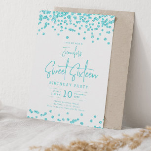 Invitation Elégante Parties scintillant Turquoise Confetti Sw