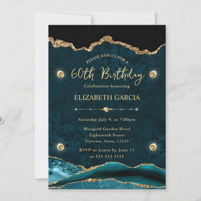 Invitation Élégante Parties scintillant Turquoise et or âge 6 (Devant)