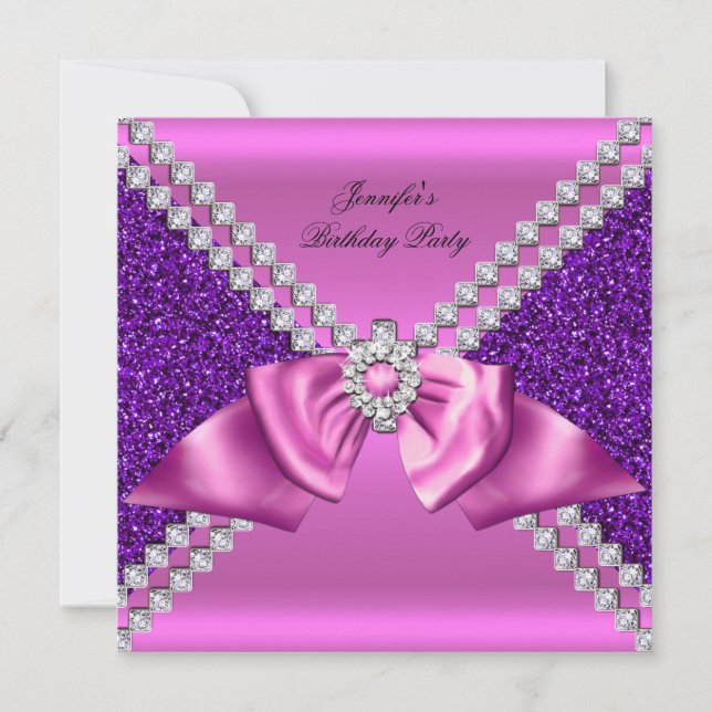 Invitation Elégante Parties scintillant violet rose Diamond B (Devant)