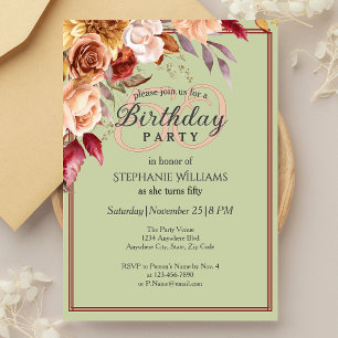 Invitation Elégante Pastel Autumn Flower 50th Birthday Party