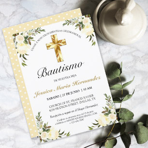 Invitation Elegante Pastel Bautizo Amarillo Bebé