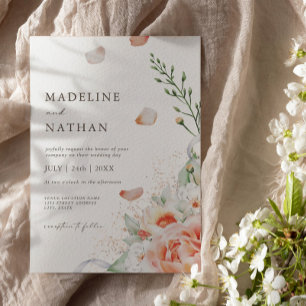 Invitation Elégante Peach Aquarelle Floral Mariage Invitatiat