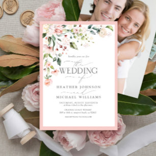 Invitation Elégante Peach Pink Aquarelle Florale Mariage Phot