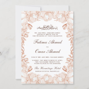 Invitation Élégante Pêche Florale musulmane Mariage musulman