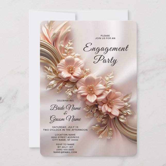 Invitation Elégante Pêche Orange Florale Fiançailles Invitati (Devant)