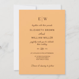 Invitation Elégante Pêche Simple, Mariage Monogramme