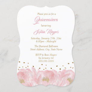 Invitation Elégante Peine rose or Peony Quinceanera