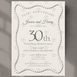 Invitation Élégante Perle 30e anniversaire de mariage damassé