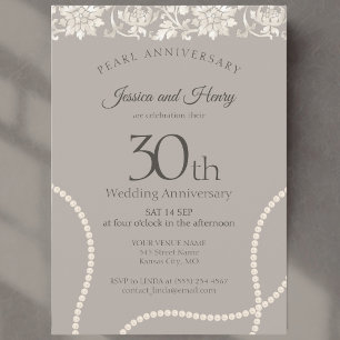 Invitation Élégante Perle 30e anniversaire de mariage taupe