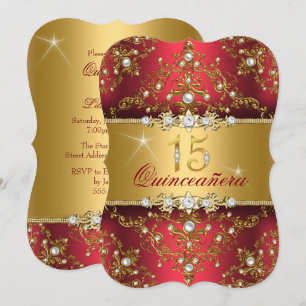 Invitation Elégante Perle Damassé Quinceanera Rouge Rubis