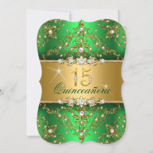 Invitation Elégante Perle Damassé Vert Quinceanera