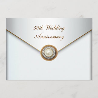 Invitation Élégante Perle Or 50e Anniversaire de Mariage