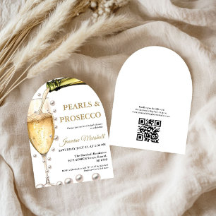 Invitation Elégante perles d'or & Prosecco Qr Fête des mariée
