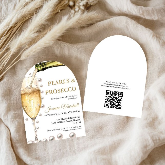 Invitation Elégante perles d'or & Prosecco Qr Fête des mariée (Créateur téléchargé)