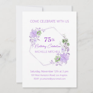 Invitation Élégante Personnalisation 75e Anniversaire Lavande