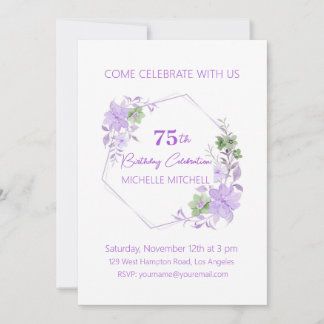 Invitation Élégante Personnalisation 75e Anniversaire Lavande