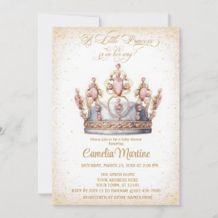 Invitation Elégante Petite princesse baby shower rose et or