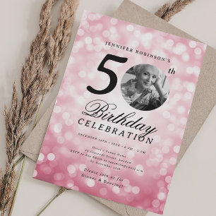 Invitation Elégante Photo 50e Anniversaire Fête Blush Pink Bo