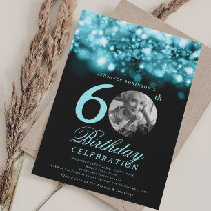 Invitation Elégante photo 60e anniversaire Turquoise Glam
